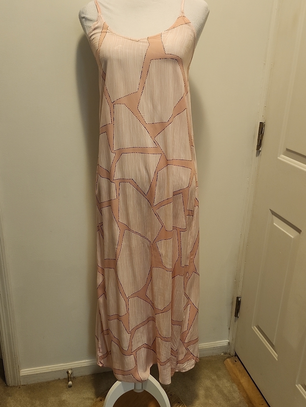 Mary Square Geometric Maxi Slip Dress Size XS Pink